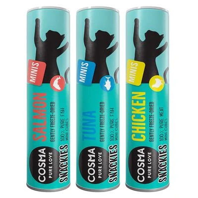 Cosma Snackies Minis snacks liofilizados para gatos - Pack de prueba mixto 72 g 3 variedades