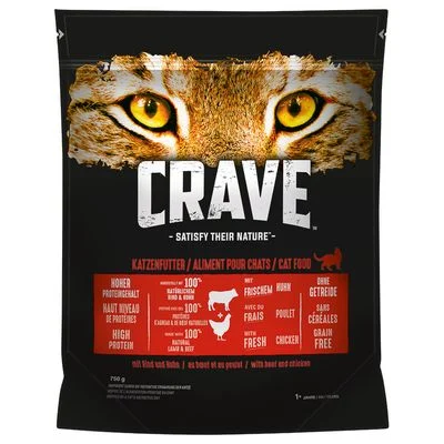 Crave Adult con vacuno y pollo pienso para gatos 750 g