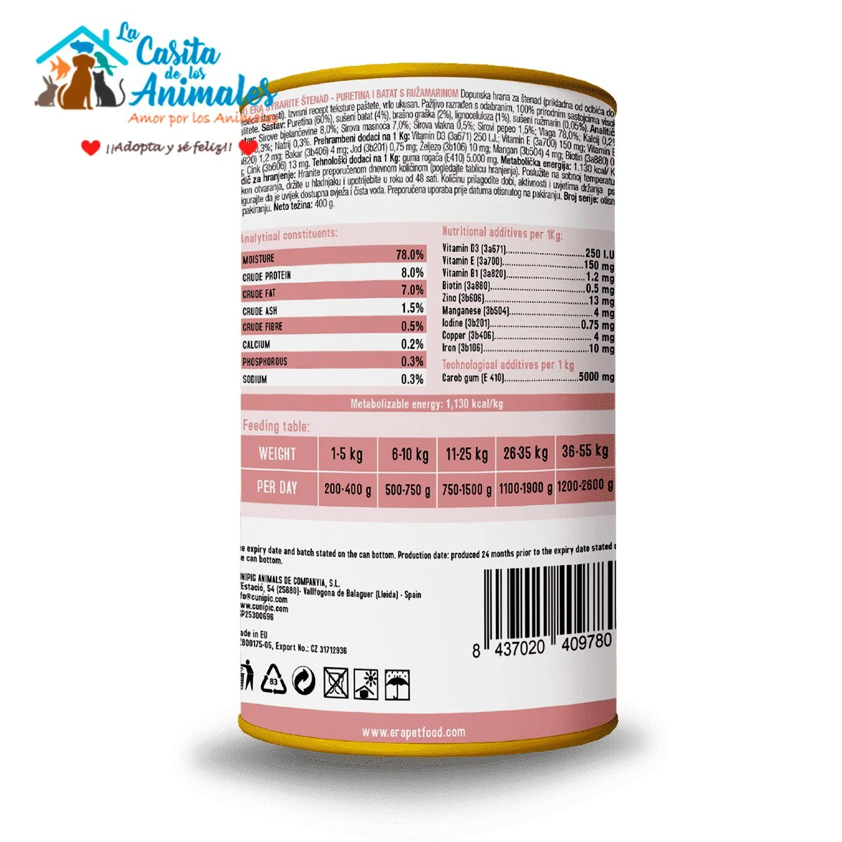 ERA comida Húmeda para perros cachorros de Pavo con Batata 400g (1 Lata ó Pack Ahorro) - Image 2