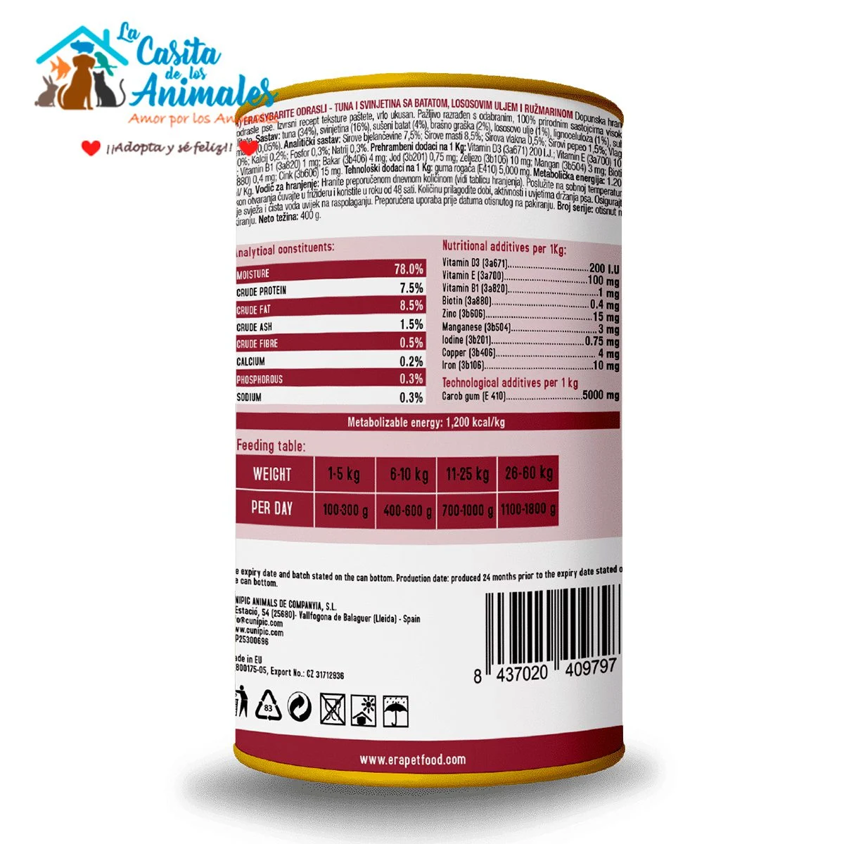 ERA comida Húmeda para perros de Atún y Cerdo 400g (1 lata ó Pack Ahorro) - Image 2