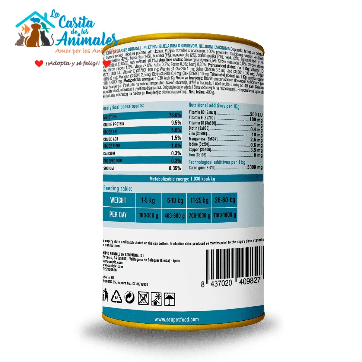 ERA comida Húmeda para perros de Pollo y Pescado Blanco con Calabaza 400g (1 lata ó Pack Ahorro) - Image 2