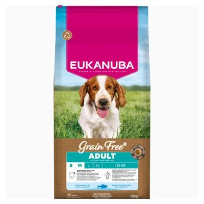 Eukanuba Grain Free 2 x 12 kg - Pack Ahorro Adult Small & Medium con pescado de mar (2 x 12 kg)