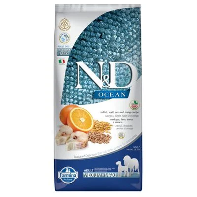 Farmina N&D Ocean cereales sanos bacalao y naranja Adult Medium/Maxi 12 kg
