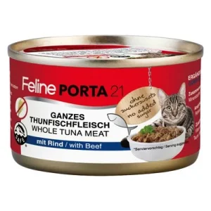 Feline Porta 21 24 x 90 g en latas para gatos - Pack Ahorro Atún con vacuno (sin cereales)