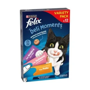 Felix Deli Moments snacks líquidos para gatos - Pack Mixto Pollo, salmón y pato 12 x 10 g