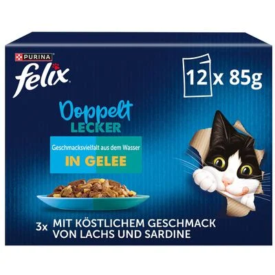 Felix Fantastic Doblemente Bueno 12 x 85 g Carbonero y salmón, salmón y sardinas, arenque y trucha, trucha y caballa