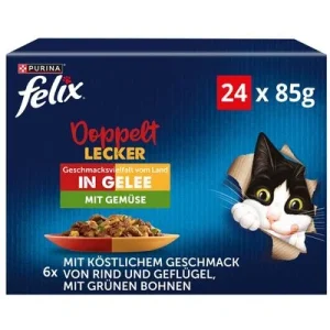 Felix Fantastic Doblemente Bueno 24 x 85 - Pack Ahorro Vacuno y ave, cordero y pollo, pavo y pato, cerdo y venado con verduras (24 x 85 g)
