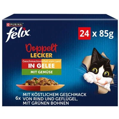 Felix Fantastic Doblemente Bueno 24 x 85 - Pack Ahorro Vacuno y ave, cordero y pollo, pavo y pato, cerdo y venado con verduras (24 x 85 g)