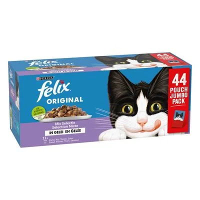 Felix Original Mix en gelatina 44 x 85 g Pack mixto (salmón, atún, vacuno, pollo)