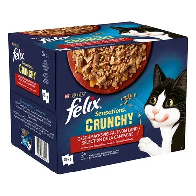 Felix Sensations Crunchy 20 x 85 g + 80 g de toppings Pollo, vacuno, conejo y cordero