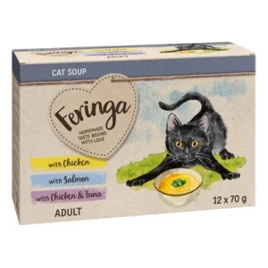 Feringa Cat Soup 12 x 70 g sopa para gatos Pack mixto (pollo, salmón, pollo y atún)