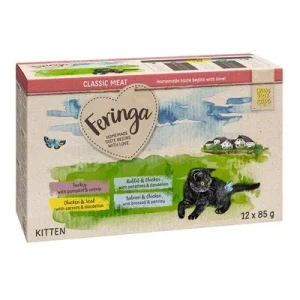 Feringa Classic Meat Menu Kitten en bolsitas 12 x 85 g Pack mixto 1: Pavo, Pollo y ternera, Conejo y pollo, Salmón y pollo