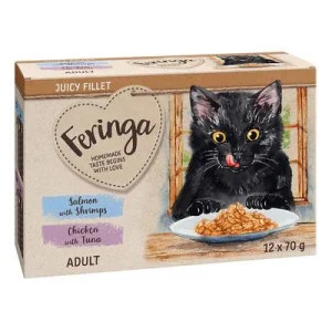 Feringa Juicy Fillet 12 x 70 g Pack mixto: Salmón con gambas y pollo con atún