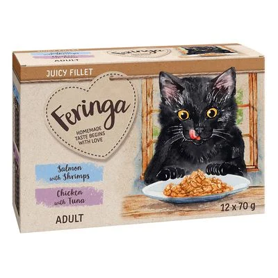 Feringa Juicy Fillet 12 x 70 g Pack mixto: Salmón con gambas y pollo con atún