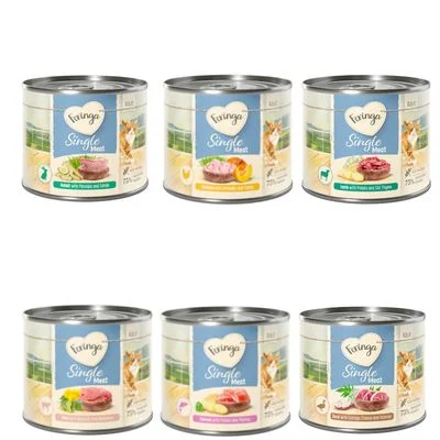 Feringa Single Meat Menu 6 x 200 g Pack mixto I (6 variedades): pollo, conejo, cordero, ternera, pato, salmón