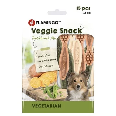 Flamingo Veggie Toothbrush Mix snacks para perros 120 g (15 snacks, 7,5 cm)