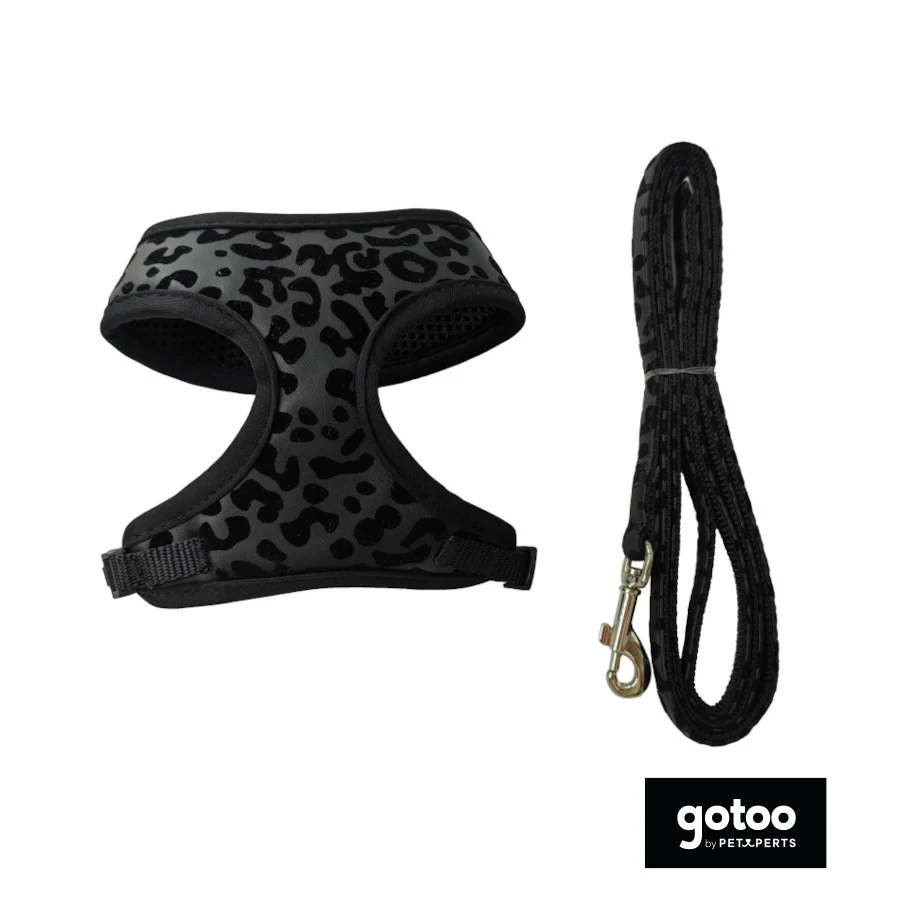 Gotoo Correa y arnés estampado animal negro para gatos - Image 2