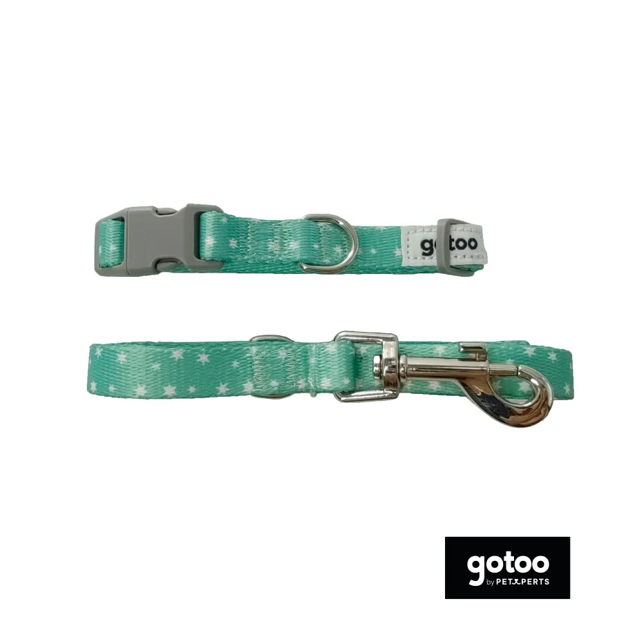 Gotoo Set Correa y Collar estampado con estrellas verde para cachorros - Image 2