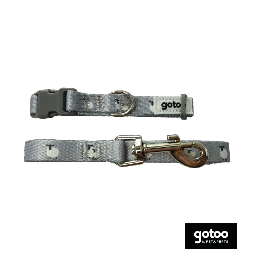 Gotoo Set de correa y collar con estampado ovejitas gris para cachorros - Image 2