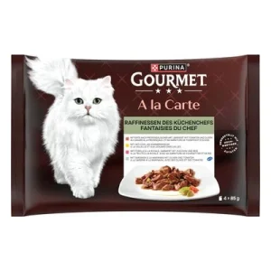 Gourmet A la Carte 4 x 85 g - Pack mixto Las fantasías del Chef (Sardinas, Pato, Aves de corral, Trucha)