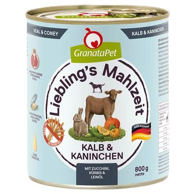 GranataPet Liebling's Mahlzeit 24 x 800 g - Pack ahorro Ternera y conejo