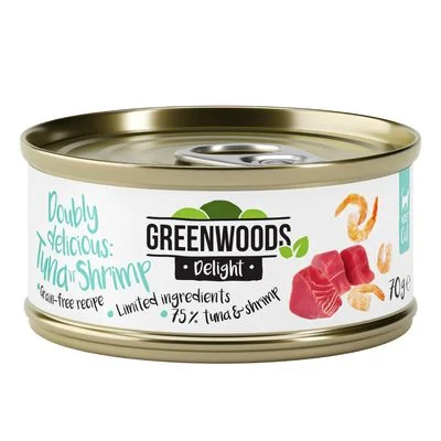 Greenwoods Delight filete de atún con gambas en latas para gatos 6 x 70 g