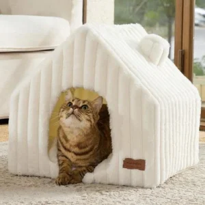 HausPets Caseta Gato Semiabierta 43cm, Funda Lavable, Marco PVC 43cm