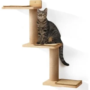 HausPets Escalera Pared Gato Reversible, Rascador Yute Sisal, Madera Caucho Reversible