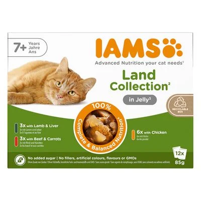 IAMS Advanced Nutrition Senior 7+ Land Collection en gelatina 12 x 85 g (3 variedades)