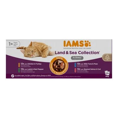 IAMS Delights 48 x 85 g - Pack Ahorro Mezcla de la tierra y el mar en salsa