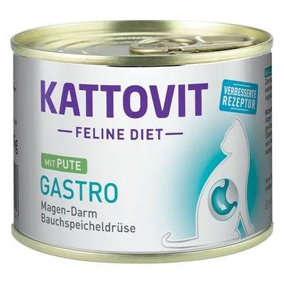 Kattovit Gastro 12 x 185 g en latas para gatos - Pack Ahorro Pavo