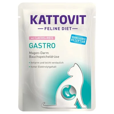 Kattovit Gastro 6 x 85 g en sobres comida húmeda para gatos Salmón y arroz