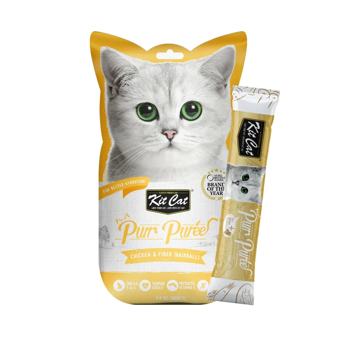 Kit Cat Purr Puree Pollo y fibra Hairball 60 g