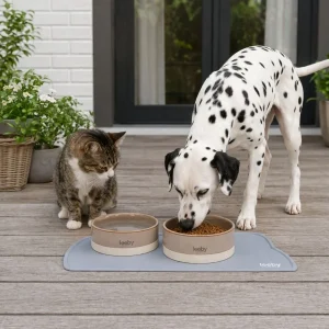 Leeby Alfombrilla Antideslizante Comedero forma Gato Gris para perros y gatos