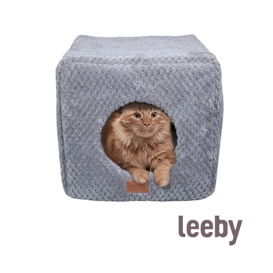 Leeby Cama Cueva Suave Gris para gatos - Image 2