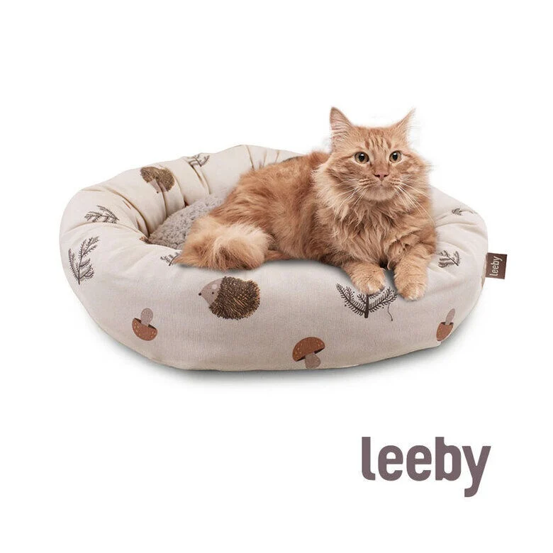 Leeby Cama Donut Antideslizante Blanca con Erizos para gatos - Image 2
