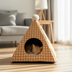 Leeby Cama Pirámide Vichy Naranja para gatos