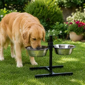 Leeby Comedero Doble Ajustable de Acero Inoxidable para perros
