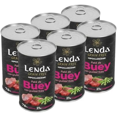 Lenda Paté para Perros Buey con Guisantes Sin Cereales 6 x 400 g