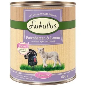 Lukullus Junior 12 x 800 g - Pack Ahorro Corazón de pavo y cordero