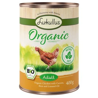 Lukullus Organic 12 x 400 g - Pack Ahorro Pollo con zanahoria (sin gluten)