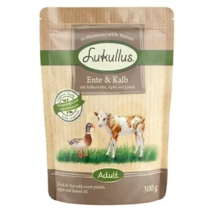 Lukullus sin cereales en bolsitas 6 x 300 g Pato y ternera