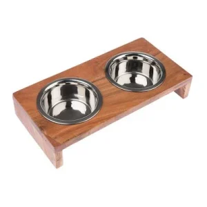 Modern Living Nellore comedero doble de madera 2 x 400 ml, Diám. 13 cm