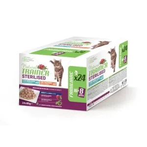 Natural Trainer 48 x 85 g comida húmeda en oferta: 38 + 10 ¡gratis! Adult Sterilised pavo y bacalao (48 x 85 g)