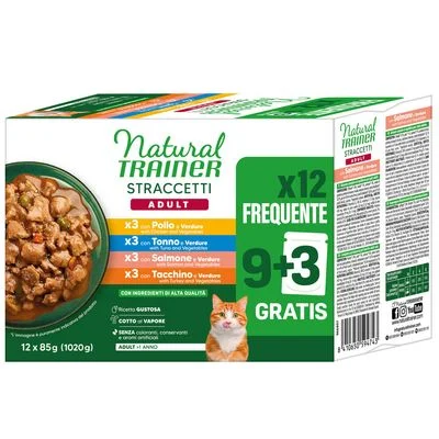 Natural Trainer tiras en salsa 12 x 85 g Pack mixto (pollo, salmón, atún, pavo)