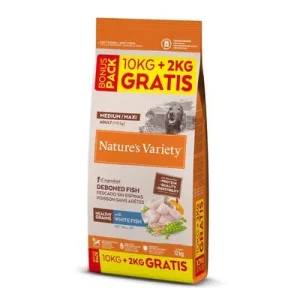 Nature's Variety Healthy Grains Adult Medium/Maxi con pescado blanco 10 + 2 kg gratis