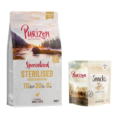 Oferta de prueba: 400 g Purizon pienso para gatos + 40 g Purizon snack Adult Sterilised + snack