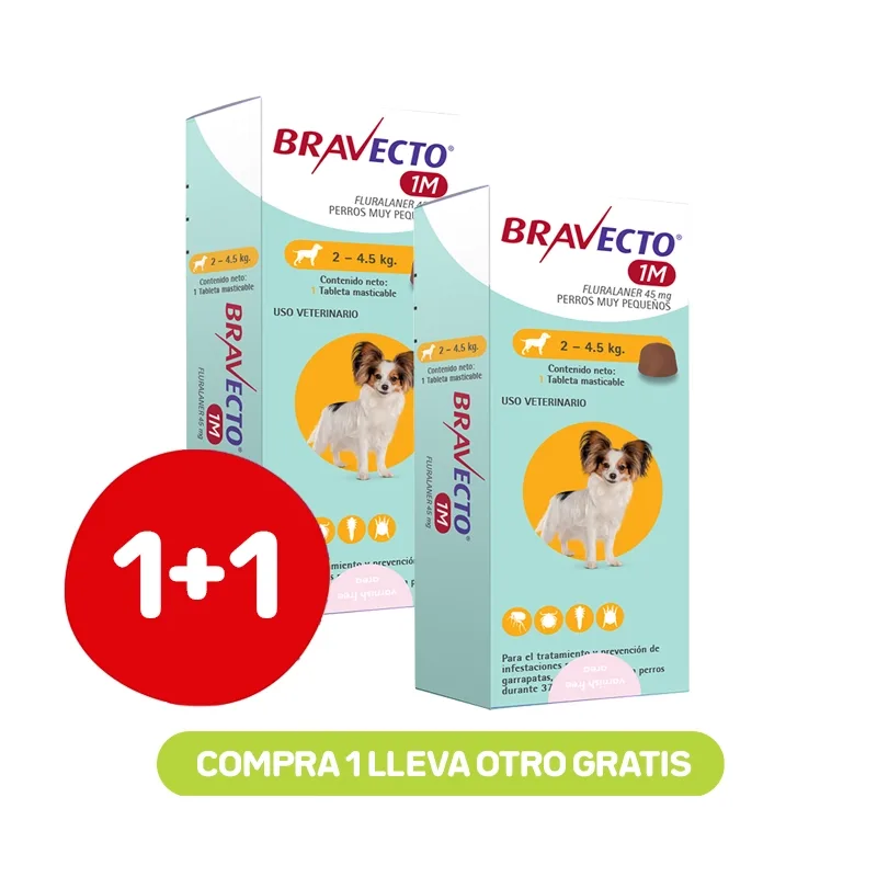 Pack 1+1 Bravecto Perro 1M 2 a 4,5 kg