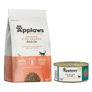 Pack nutrición mixta: pienso + latas Applaws 2 kg Adult con pollo y salmón + 6 x 70 g Pescado del mar