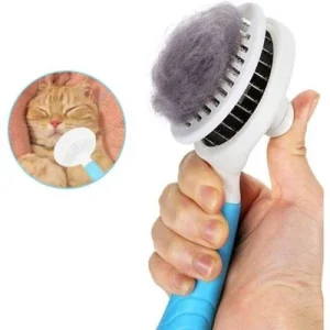 Pawffee Cepillo autolimpiante azul para perros y gatos, elimina pelo 1 clic 1 pieza